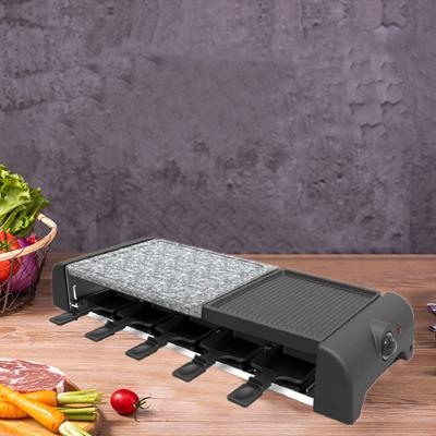 1500W home rotisserie electric bbq kebab raclette grill with half-stone half non-stick pan