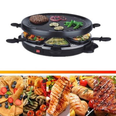 Temperature Control Family 6 Persons Electric BBQ Raclette Grill with Non-stick Coating